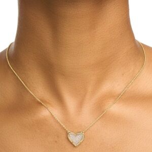 Kendra Scott Ari Heart Gold Pendant Necklace in Iridescent Drusy NWT